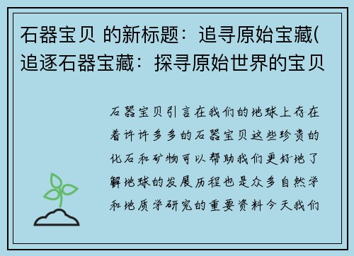 石器宝贝 的新标题：追寻原始宝藏(追逐石器宝藏：探寻原始世界的宝贝)